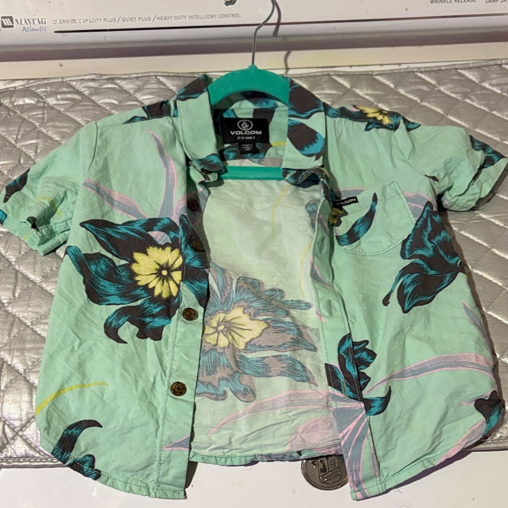Volcom Mint Green Floral Short-Sleeve Button-Up Shirt 3T
